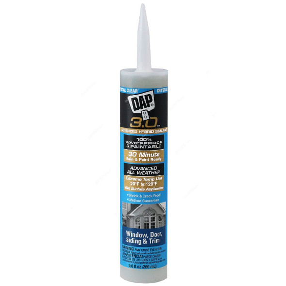 Dap 3.0 Window, Door, Siding & Trim Silicone Sealant, 18362, Crystal Clear, 9 Oz, 12 Pcs/Pack