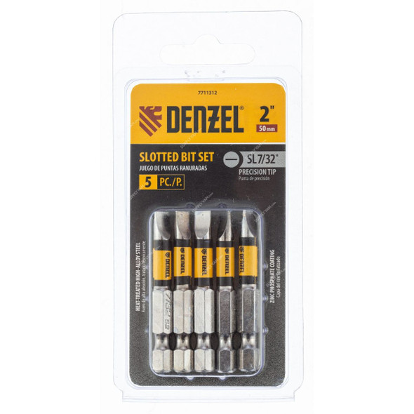Denzel Slotted Screwdriver Bit, 7711312, SL7/32 x 2 Inch, 5 Pcs/Pack