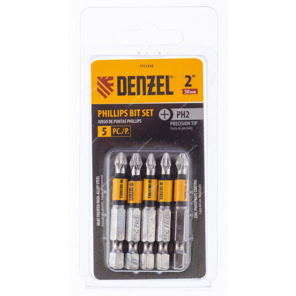 Denzel Phillips Screwdriver Bit, 7711316, PH2 x 2 Inch, 5 Pcs/Pack