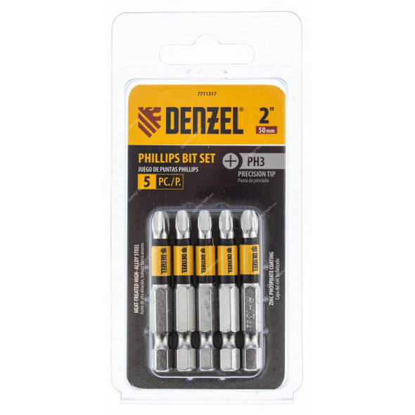 Denzel Phillips Screwdriver Bit, 7711317, PH3 x 2 Inch, 5 Pcs/Pack