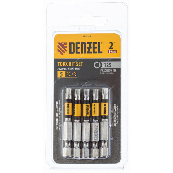 Denzel Torx Screwdriver Bit, 7711321, T25 x 2 Inch, 5 Pcs/Pack