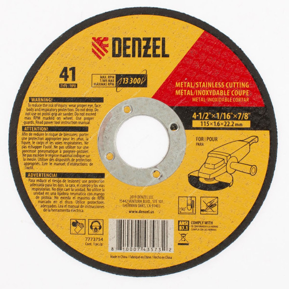 Denzel Metal Grinding Wheel, 7773754, Type 41, 115 x 1.6 x 22.2MM