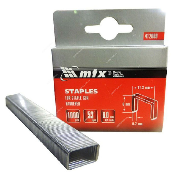 Mtx Staple Pins, 412069, Type 53, 6MM, 1000 Pcs/Pack