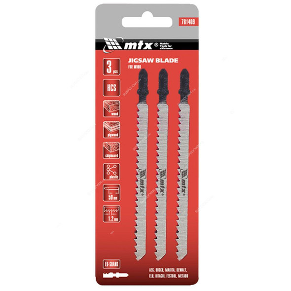 Mtx Jigsaw Blade, 781409, HCS, 50 x 1.2MM, 3 Pcs/Pack