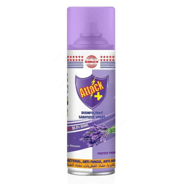 Asmaco Attack Disinfectant Sanitizer Spray, Lavender, 400ML, 2 Pcs/Pack