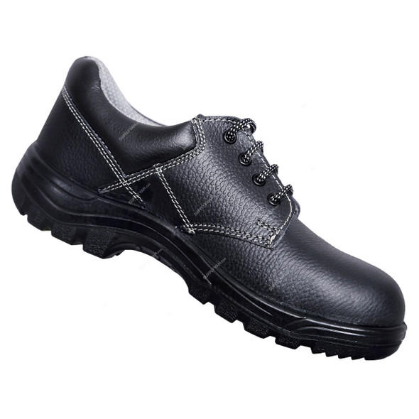 Milesttone Safety Shoes, ACHIEVER, Buff Leather, Metal Toe, Size39, Black