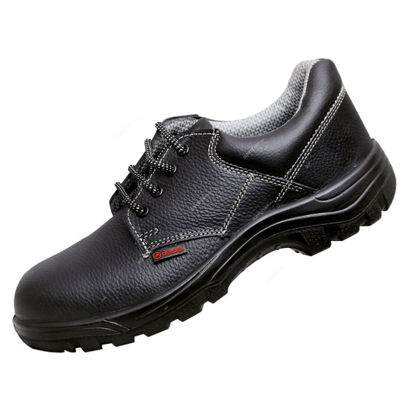 Milesttone Safety Shoes, ACHIEVER, Buff Leather, Metal Toe, Size40, Black