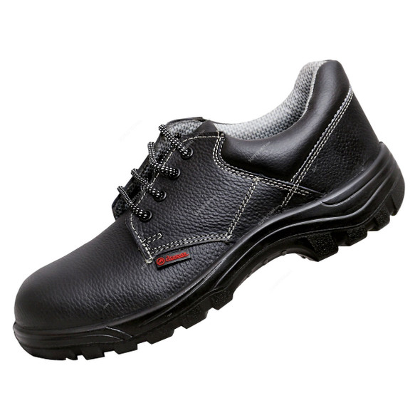 Milesttone Safety Shoes, ACHIEVER, Buff Leather, Metal Toe, Size42, Black