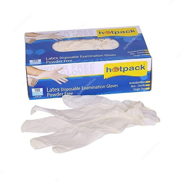 Hotpack Powder Free Hand Gloves, Latex, L, 100 Pcs/Pack