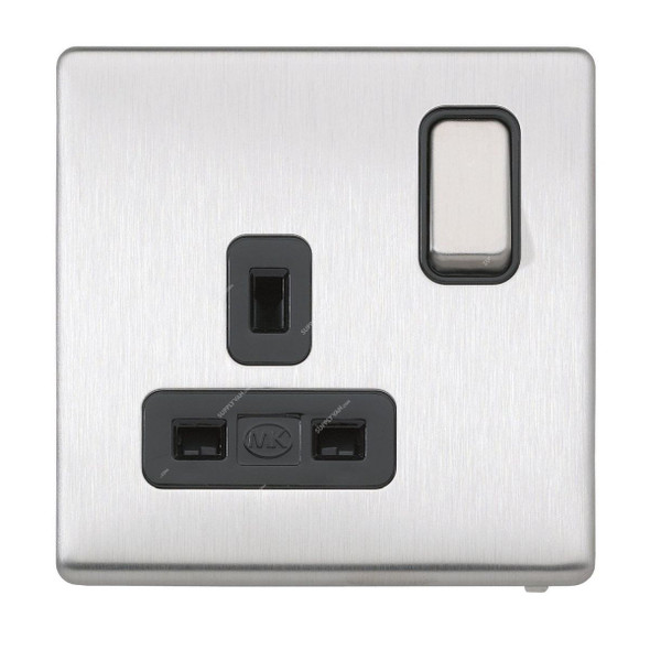 MK DP Dual Earth Switched Socket, K24357BSSB, 1 Gang, 13A, Brushed Stainless Steel