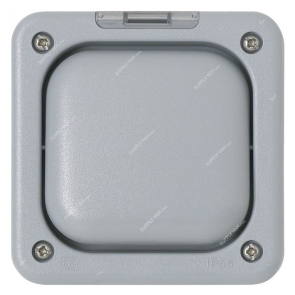 Mk Single Pole Waterproof Rocker Light Switch, K56401GRY, Masterseal Plus, Polycarbonate, IP66, 1 Gang, 10A, Grey