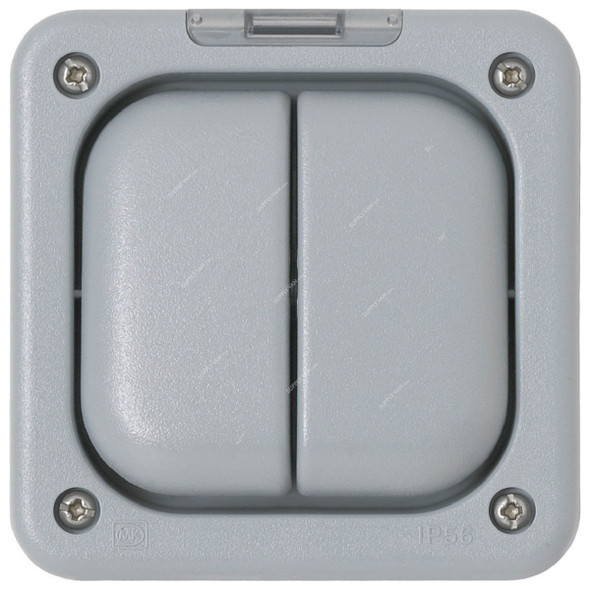 Mk Single Pole Waterproof Rocker Light Switch, K56402GRY, Masterseal Plus, Polycarbonate, IP66, 2 Gang, 10A, Grey