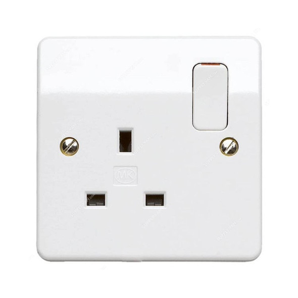 Mk Moulded Switched Socket, 2757WHI, Logic Plus, 13A, 1 Gang, Plastic, White