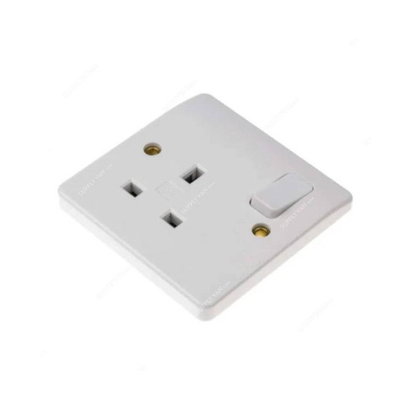 Mk Moulded Switched Socket, 2757WHI, Logic Plus, 13A, 1 Gang, Plastic, White