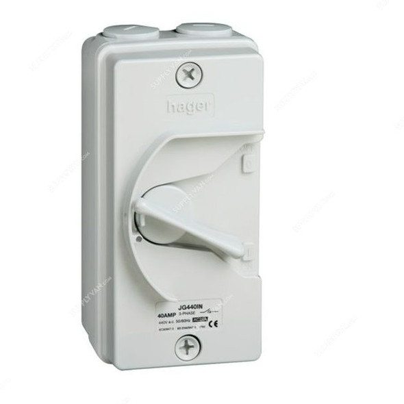 Hager Weatherproof Neutral Isolator, JG463IN, 4P, IP66, 63A