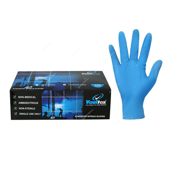 Vaultex Synthetic Nitrile Disposable Gloves, KMT, Powder Free, M, 100 Pcs/Pack