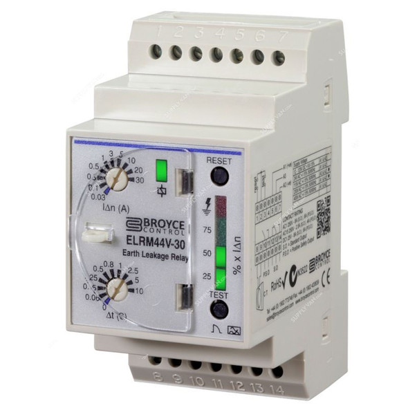 Broyce Control Type A Earth Leakage Relay, ELRM44V-30, DIN Rail, 44MM