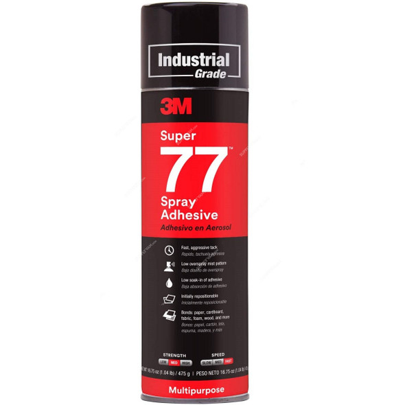 3M Multipurpose Spray Adhesive, 77-CCVOC30-EF, Super 77, Liquid, 16.75 Oz, Black