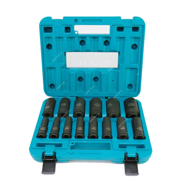 Makita Impact Deep Socket Set, B-52308, 1/2 Inch Drive, 10-32MM, 14 Pcs/Set