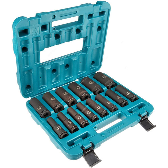 Makita Impact Deep Socket Set, B-52308, 1/2 Inch Drive, 10-32MM, 14 Pcs/Set