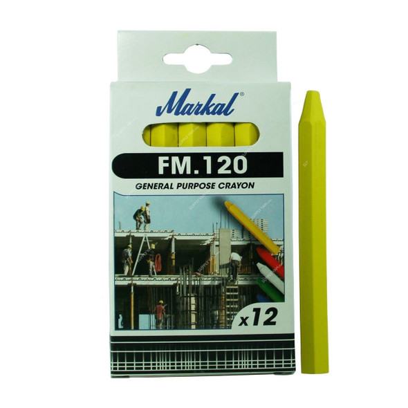 Markal General Purpose Crayon, FM-120, Yellow, 12 Pcs/Pack