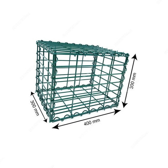 Admax Gabion Basket, Galvanized Steel, 400MM Length x 300MM Width, 6MM Wire Dia, Green