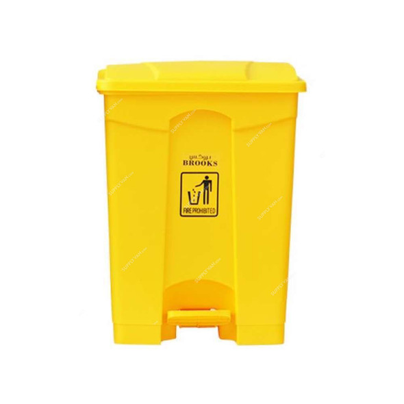 Brooks Pedal Waste Bin, BKS-PDL-298, 68 Ltrs, HDPE, Yellow