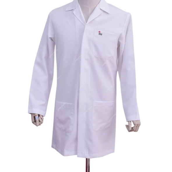 3W Lab Coat, 1164, Cotton, 100CM Height x 52CM Width, L, White