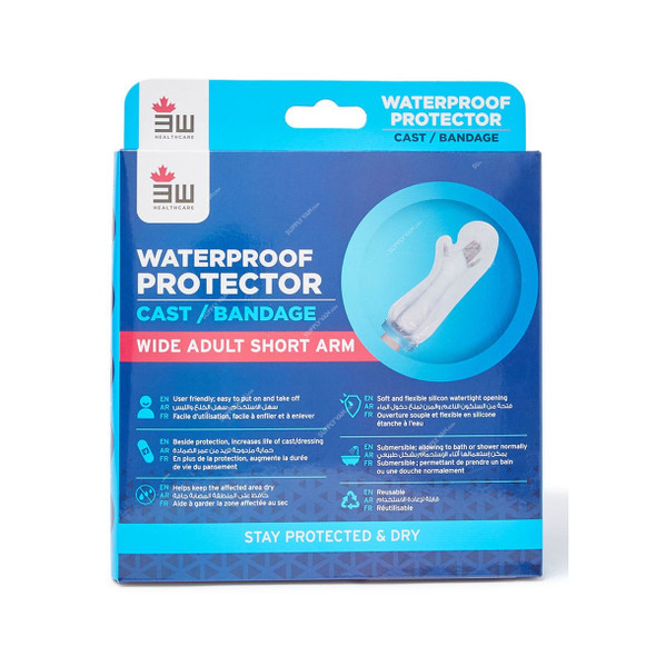 3W Wide Adult Short Arm Waterproof Bandage Protector, 3W-2110, 23.5 x 20CM, Clear