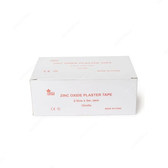3W Zinc Oxide Plaster Tape, NO-12, 5 Mtrs Length x 2.5CM Width, 12 Roll/Pack