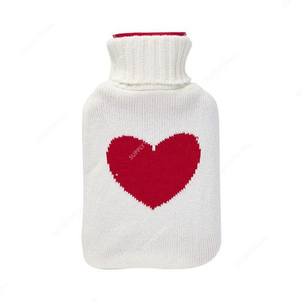 3W Knitted Cover Hot Water Bottle, 3W KN-HRT-0036, 1 Ltr, White