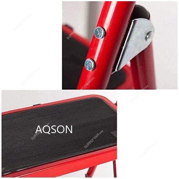 Aqson Foldable Step Ladder With Rubber Handgrip, ASLS2, 2 Steps, Red/Black