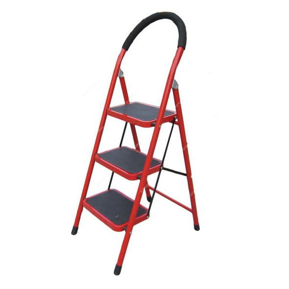 Aqson Foldable Step Ladder With Rubber Handgrip, ASLS3, 3 Steps, Red/Black