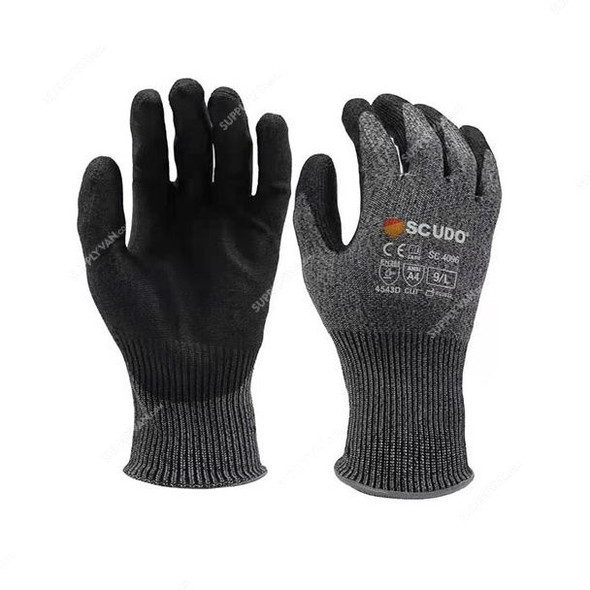 Scudo Cut-Resistant Gloves, SC-4096, Cut Guard, L, Black/Grey