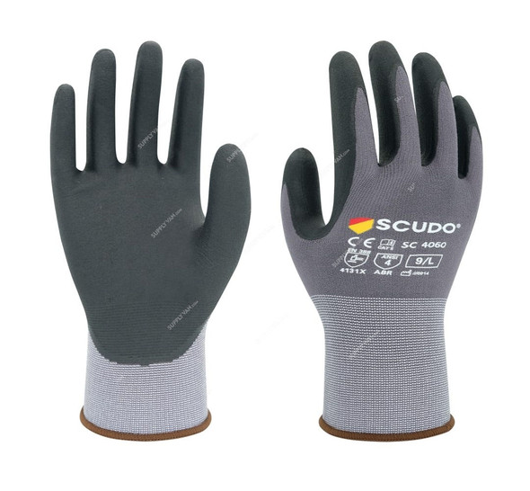 Scudo Micro-Foam Nitrile Coated Gloves, SC-4060, Maxitec, S, Black/Grey