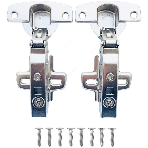 Hettich Hydraulic Half Layer Door Hinge, 907120505+97157601, 110 Deg, , Nickel Plated Steel, Silver