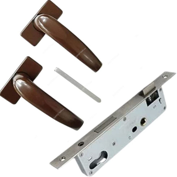 Robustline Door Lever Handle and Lockbody Set, 224, Aluminium, 20MM, Brown, 3 Pcs/Set