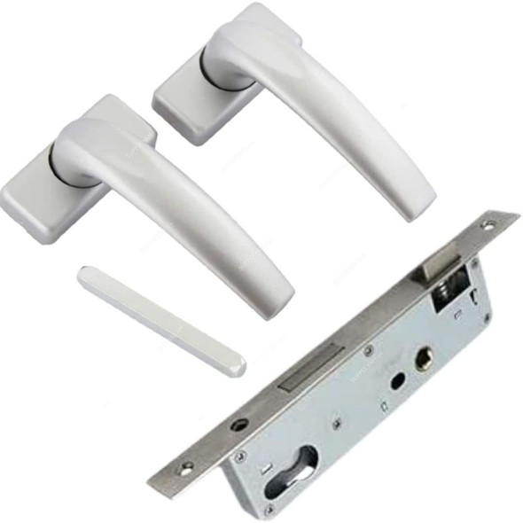 Robustline Door Lever Handle and Lockbody Set, 224, Aluminium, 20MM, White, 3 Pcs/Set