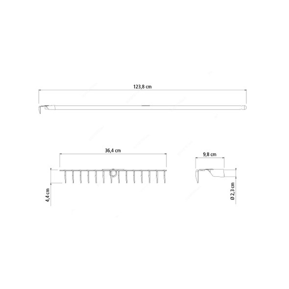 Tramontina Stamped Teeth Rake With 120CM Wood Handle, 77110644, 14 Teeth, Black