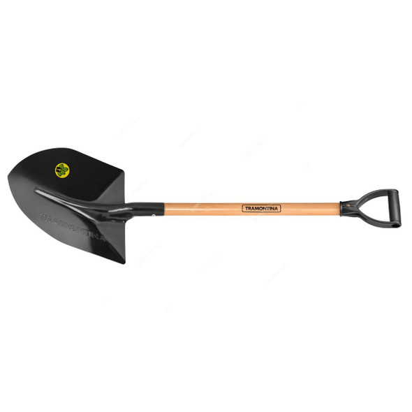 Tramontina Round Mouth Shovel With 71CM Wood Handle, 77459444, Black
