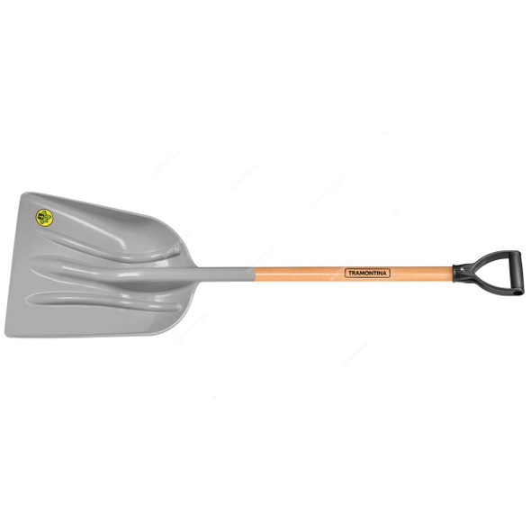 Tramontina Plastic Scoop Shovel With 79CM Wood Handle, 77540425, Grey