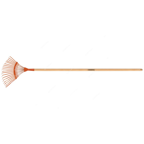 Tramontina Fixed Metallic Leaf Rake With 120CM Wood Handle, 77837681, 18 Teeth, Orange