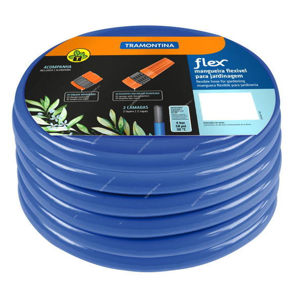 Tramontina Garden Hose, 79162102, Flex Series, 2 Layer, 10 Mtrs Length, Blue