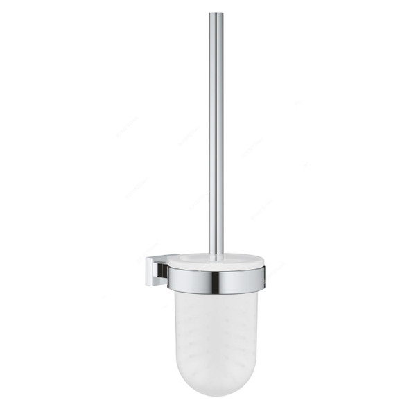 Grohe Toilet Brush Set, 40513001, Essentials Cube, Glass/Metal, 375CM Height, Starlight Chrome Finish