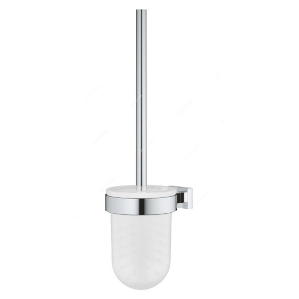 Grohe Toilet Brush Set, 40513001, Essentials Cube, Glass/Metal, 375CM Height, Starlight Chrome Finish