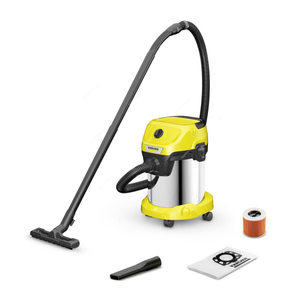 Karcher WD 3 S V-17/4/20 Wet and Dry Vacuum Cleaner, 16281350, 1000W, 17 Ltrs Tank Capacity, Yellow/Silver