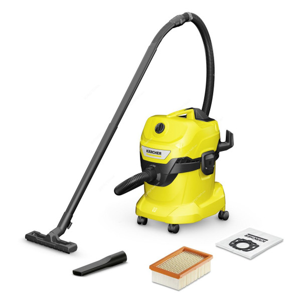 Karcher WD 4 V-20/5/22 Wet and Dry Vacuum Cleaner, 16282010, 1000W, 20 Ltrs Tank Capacity, Yellow