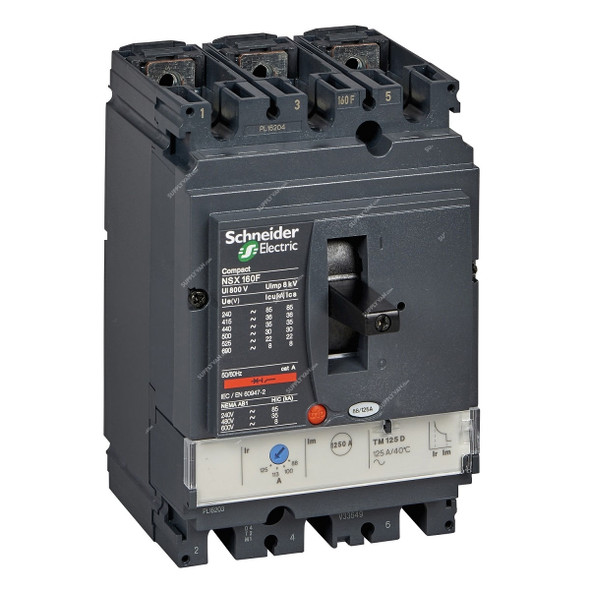 Schneider Electric Molded Case Circuit Breaker, LV430311, Compact NSX160B, 415VAC, 25kA, 3 Pole, 125A