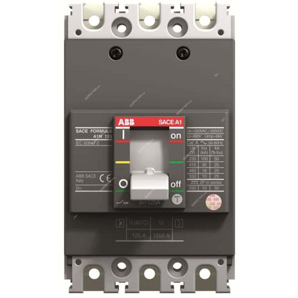 ABB Moulded Case Circuit Breaker, A1C-MCCB-25-3P-25kA, 3 Pole, 25kA, 25A