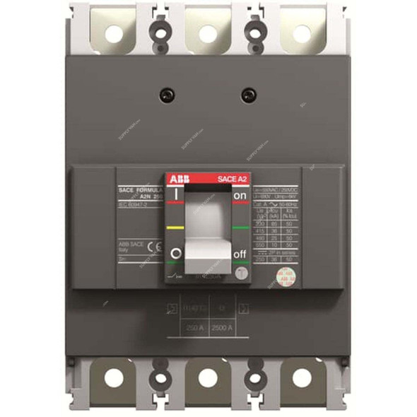 ABB Moulded Case Circuit Breaker, A2C-MCCB-125A-3P-25KA, 3 Pole, 25kA, 125A